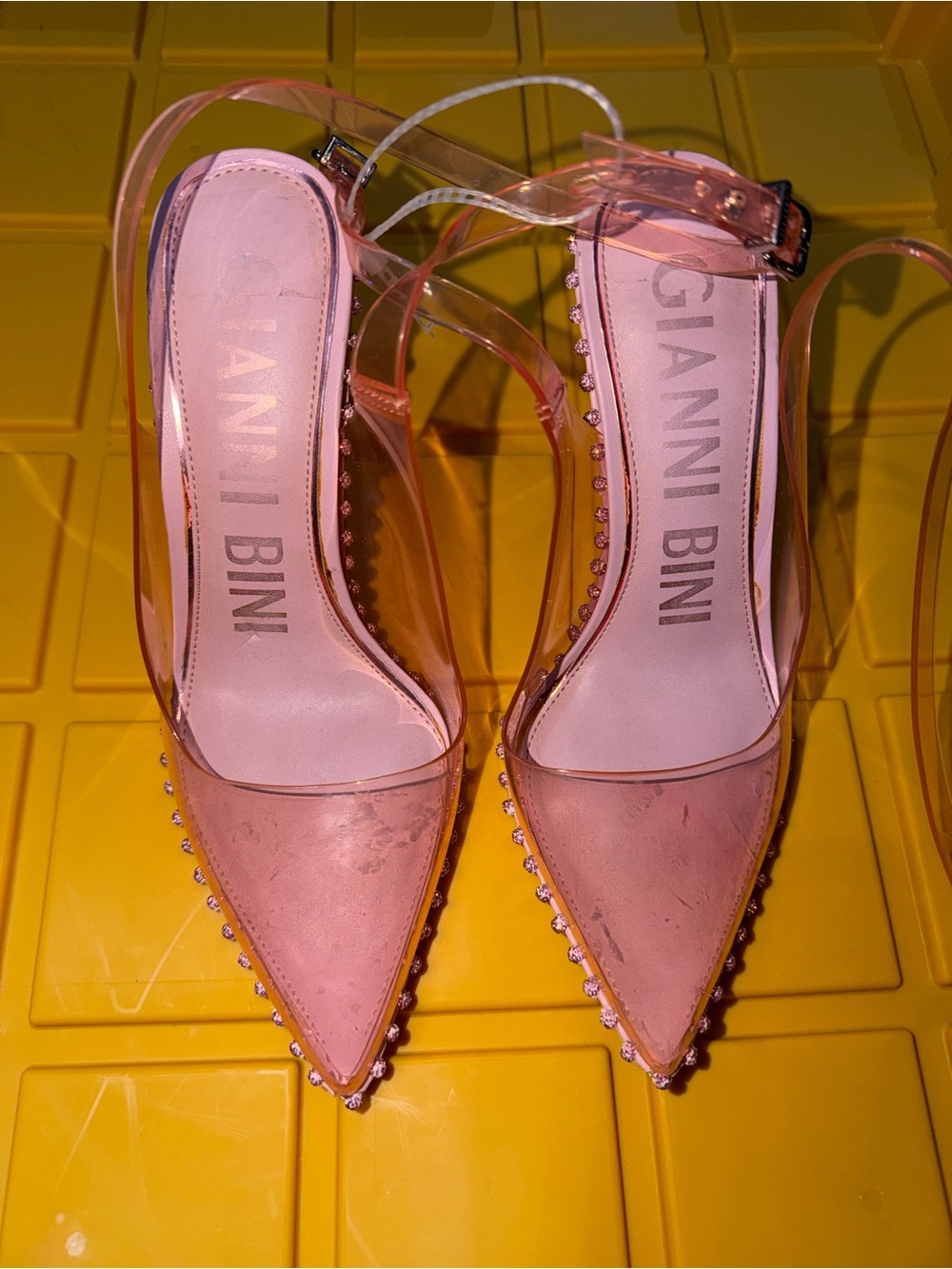 Gianni Bini Clear Pink Pointed Slingback Pumps with Rhinestone Trim